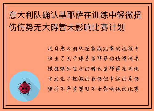 意大利队确认基耶萨在训练中轻微扭伤伤势无大碍暂未影响比赛计划